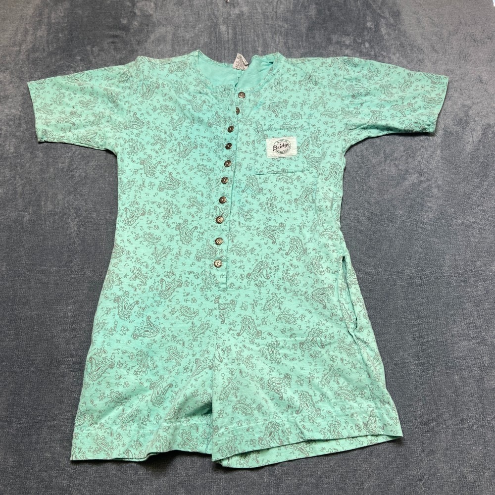 Bridge Sportswear Jumpsuit Womens M Aqua Blue Paisley Cotton Button Front